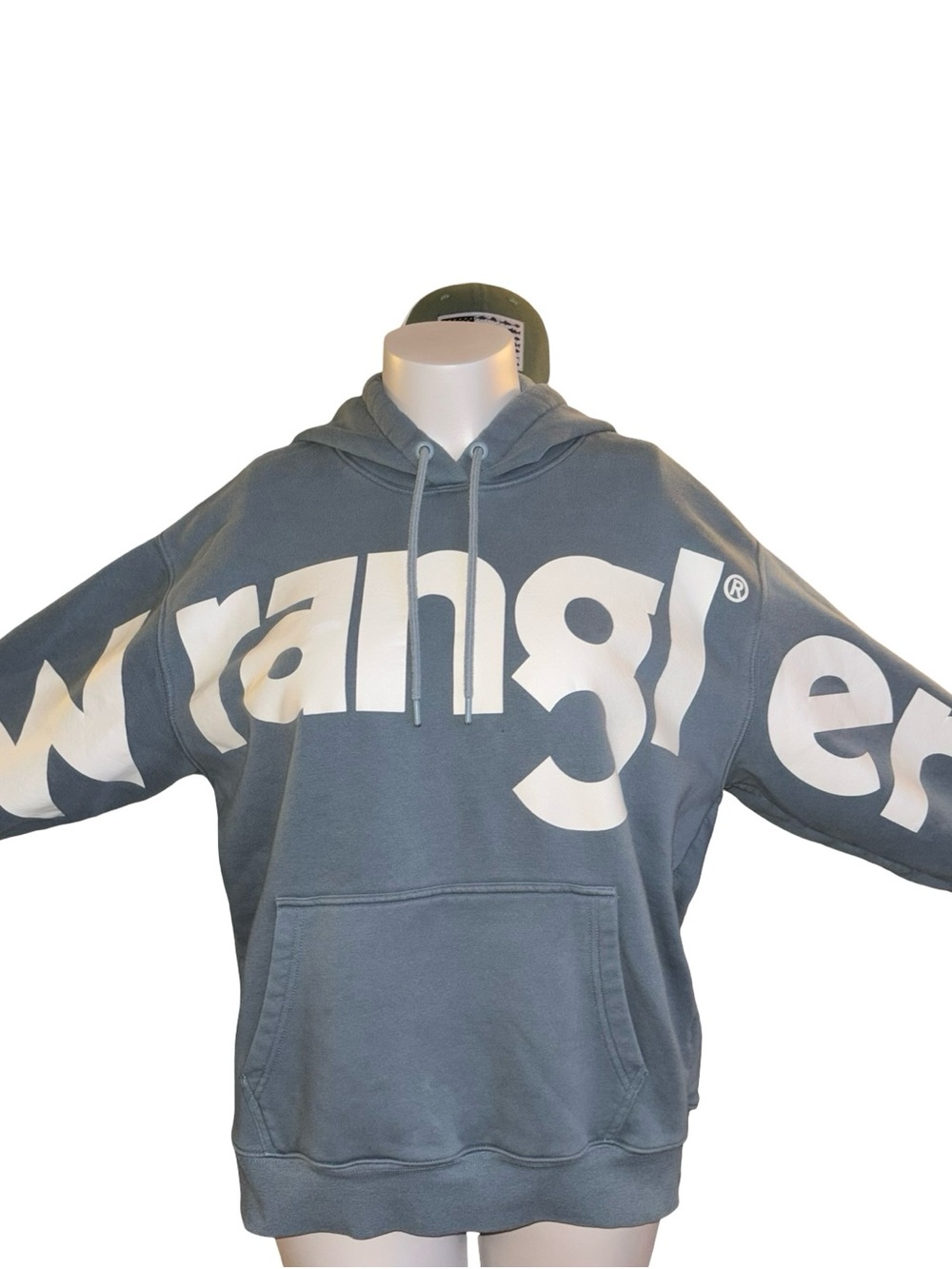 Wrangler Slate Blue Pullover Hoodie with Cream Logo - Picture 3 of 5